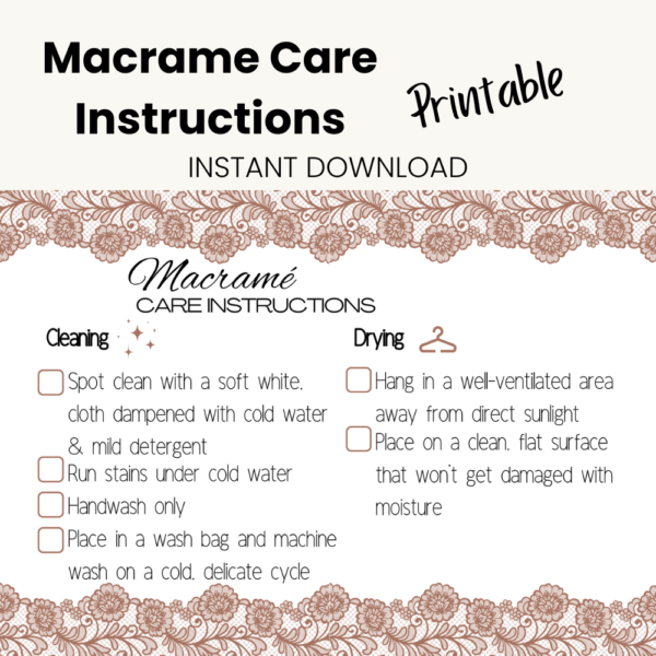 Macrame Care Card Instructions Printable