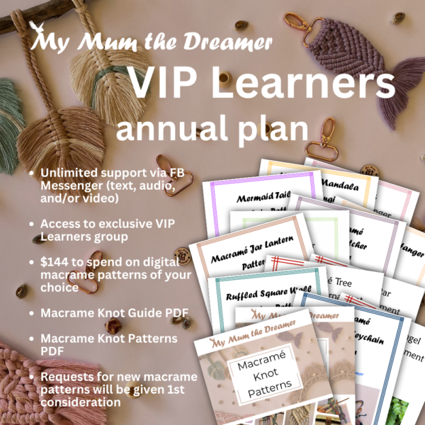 A representation of the PDF macrame patterns you could receive with the VIP Learners annual subscription.